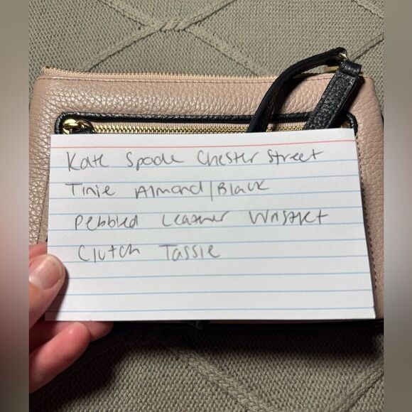 Kate Spade Chester Street Tinie Almond Black Pebbled Leather Wristlet Clutch - Picture 6 of 8